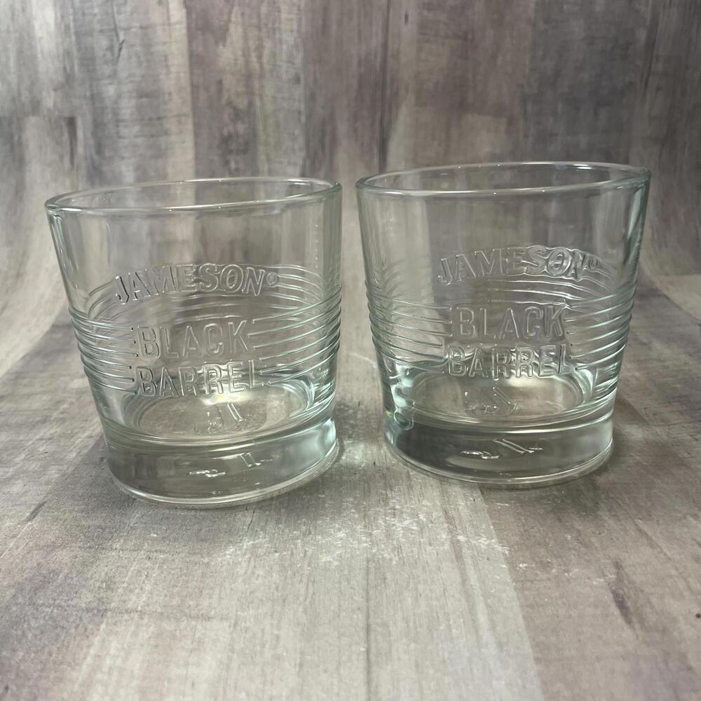 Set of 2 Jameson Black Barrel Lowball Irish Whiskey Rocks Glasses 10oz  Embossed